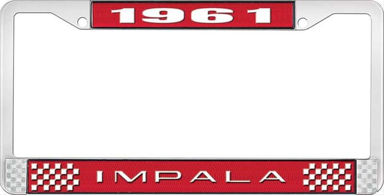 1961 Impala Red And Chrome License Plate Frame With White Lettering
