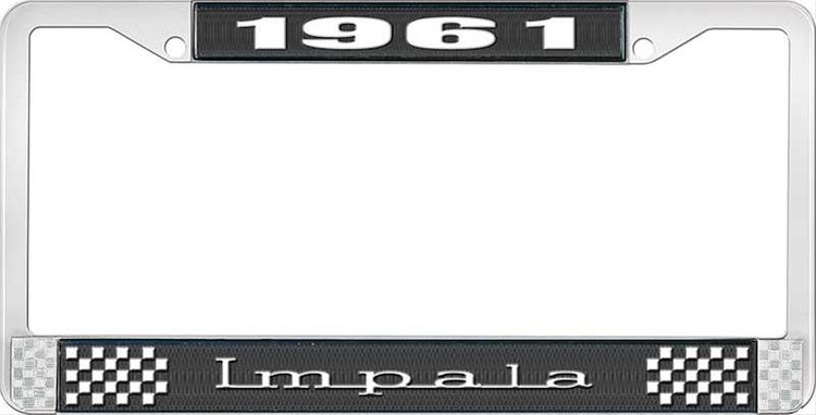1961 Impala Black And Chrome License Plate Frame With White Lettering