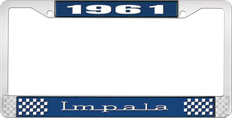 1961 Impala Blue And Chrome License Plate Frame With White Lettering
