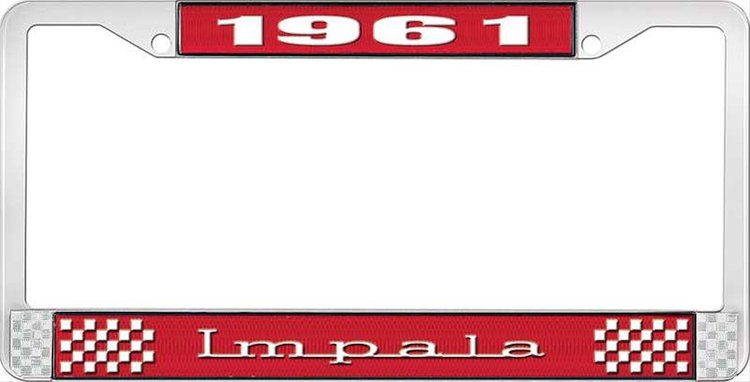 1961 Impala Red And Chrome License Plate Frame With White Lettering
