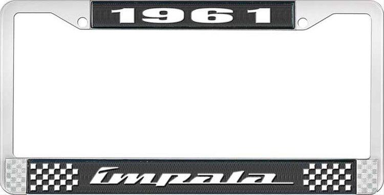 1961 Impala Black And Chrome License Plate Frame With White Lettering