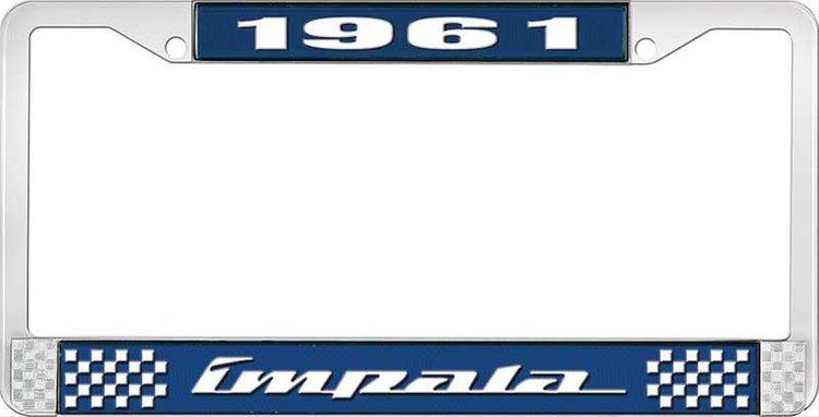 1961 Impala Blue And Chrome License Plate Frame With White Lettering