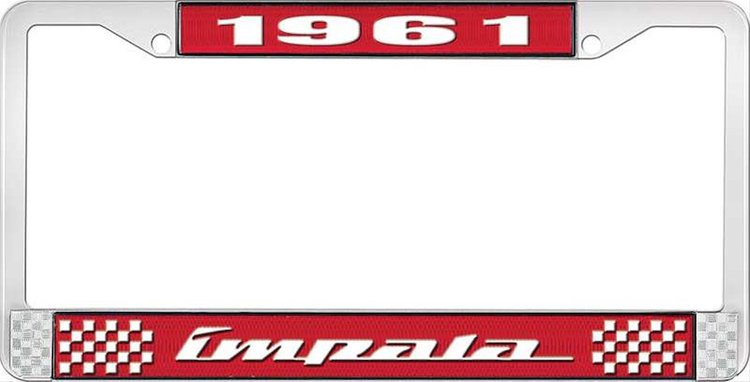 1961 Impala Red And Chrome License Plate Frame With White Lettering