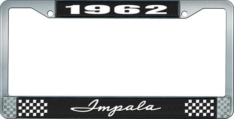 1962 Impala Black And Chrome License Plate Frame With White Lettering
