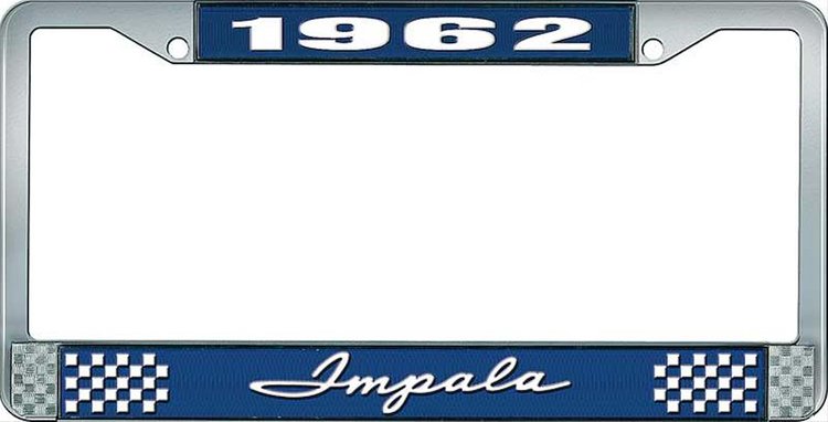 1962 Impala Blue And Chrome License Plate Frame With White Lettering