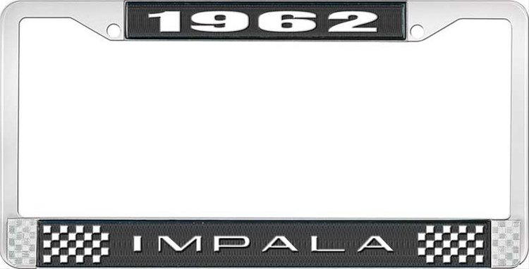 1962 Impala Black And Chrome License Plate Frame With White Lettering