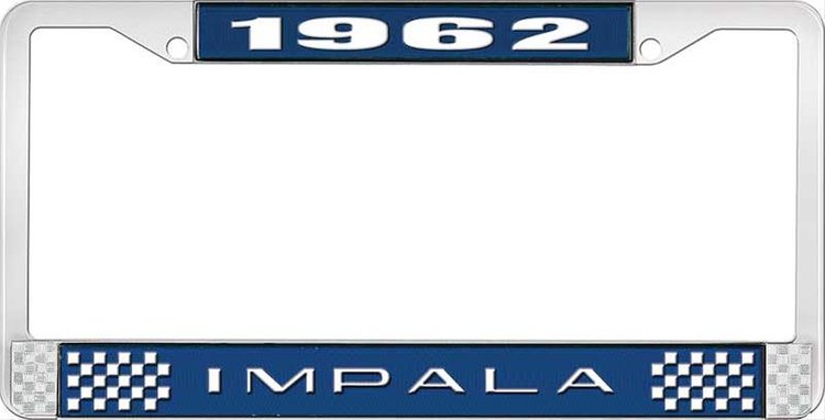 1962 Impala Blue And Chrome License Plate Frame With White Lettering
