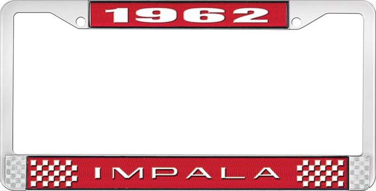 1962 Impala Red And Chrome License Plate Frame With White Lettering