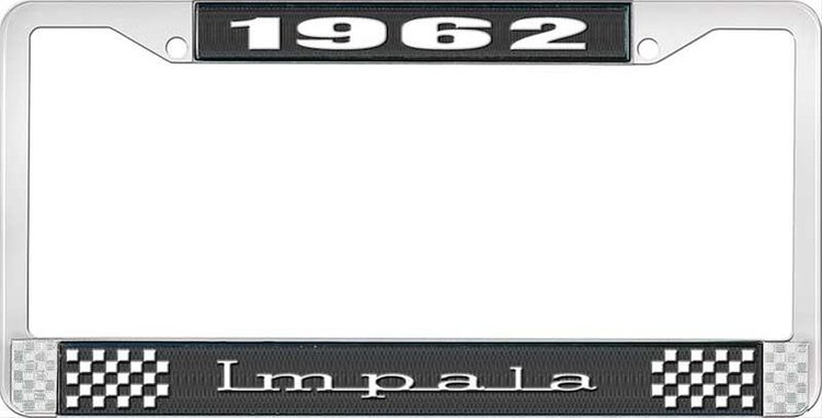 1962 Impala Black And Chrome License Plate Frame With White Lettering