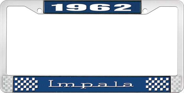 1962 Impala Blue And Chrome License Plate Frame With White Lettering