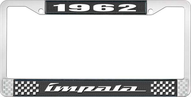 1962 Impala Black And Chrome License Plate Frame With White Lettering
