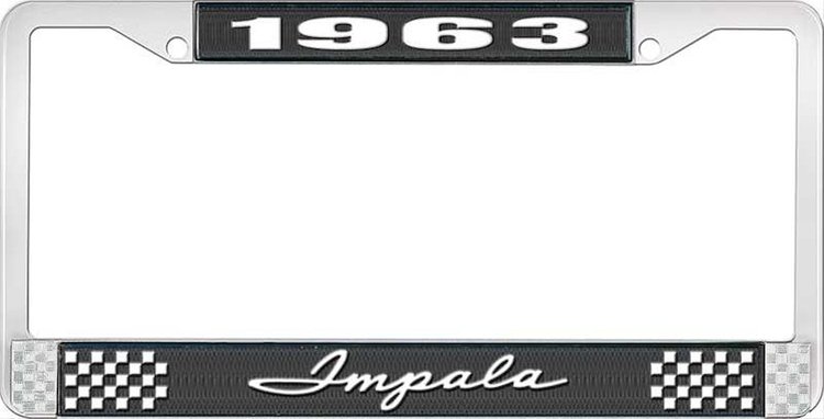 1963 Impala Black And Chrome License Plate Frame With White Lettering