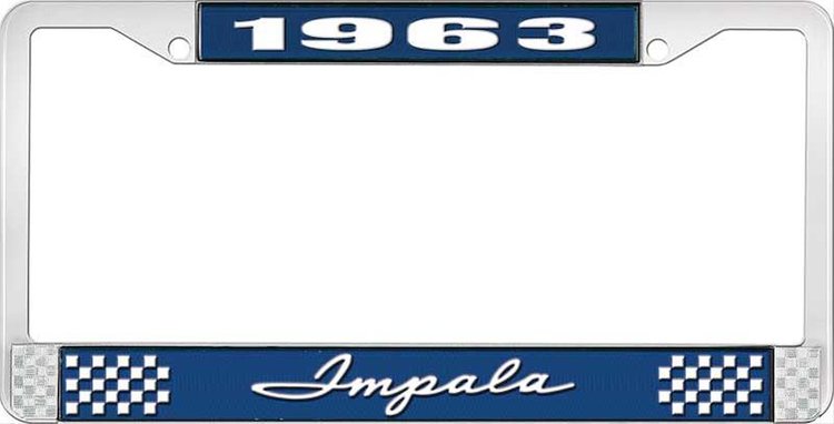 1963 Impala Blue And Chrome License Plate Frame With White Lettering
