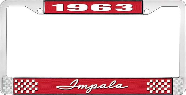 1963 Impala Red And Chrome License Plate Frame With White Lettering