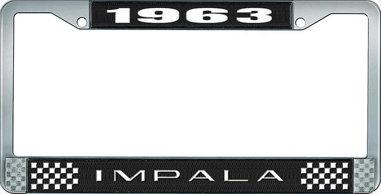 1963 Impala Black And Chrome License Plate Frame With White Lettering