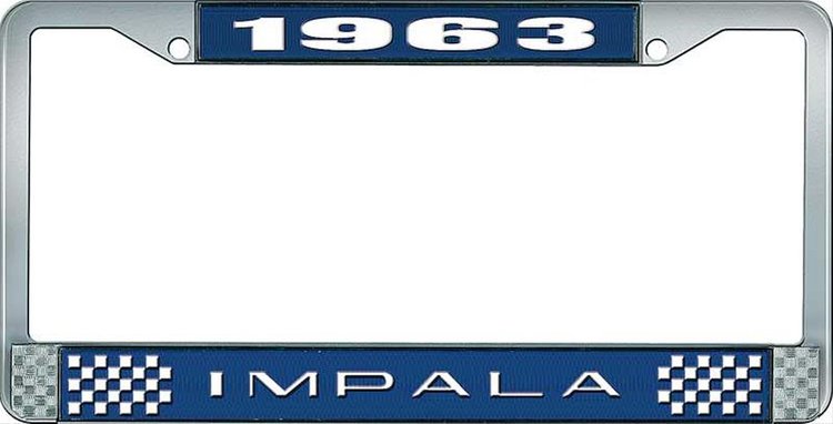 1963 Impala Blue And Chrome License Plate Frame With White Lettering