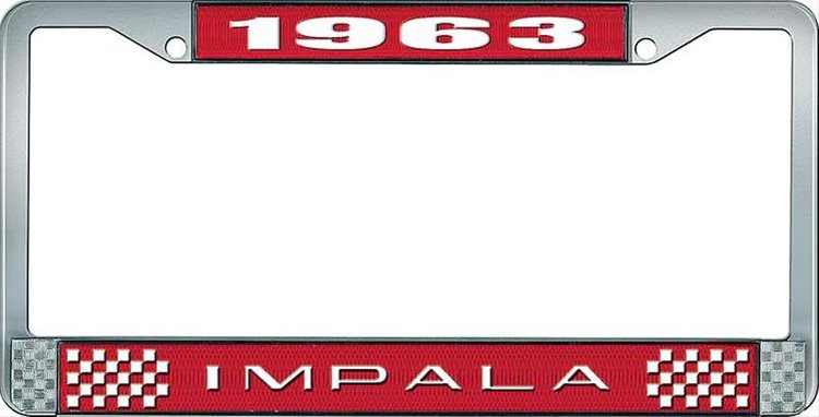 1963 Impala Red And Chrome License Plate Frame With White Lettering