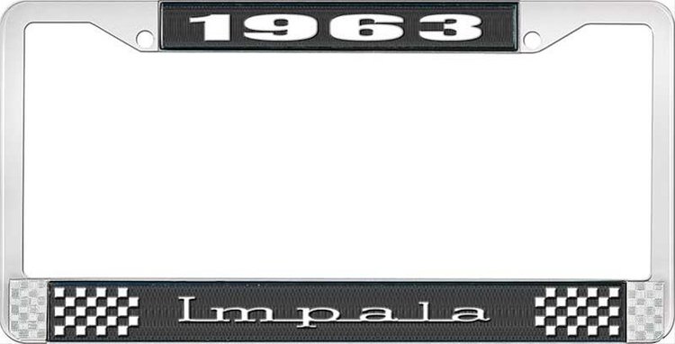1963 Impala Black And Chrome License Plate Frame With White Lettering