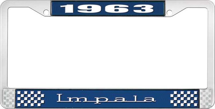 1963 Impala Blue And Chrome License Plate Frame With White Lettering