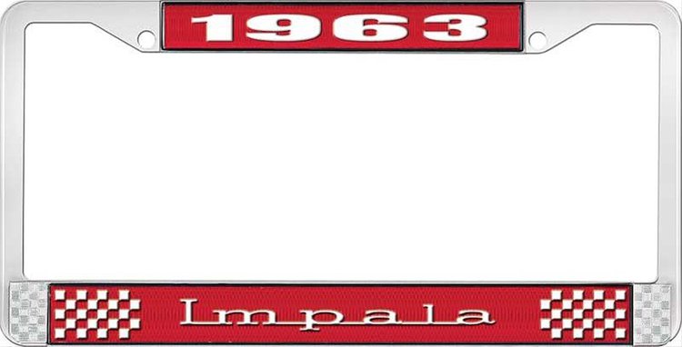 1963 Impala Red And Chrome License Plate Frame With White Lettering