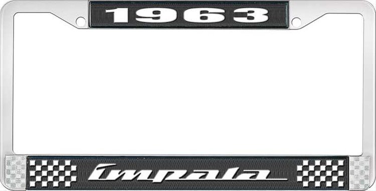 1963 Impala Black And Chrome License Plate Frame With White Lettering
