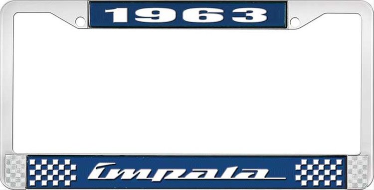 1963 Impala Blue And Chrome License Plate Frame With White Lettering