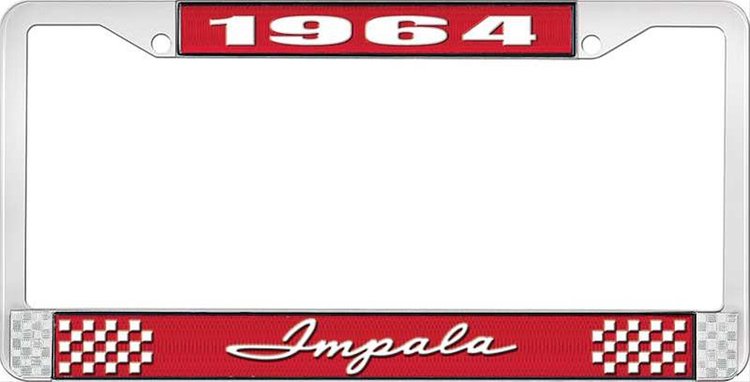 1964 Impala Red And Chrome License Plate Frame With White Lettering
