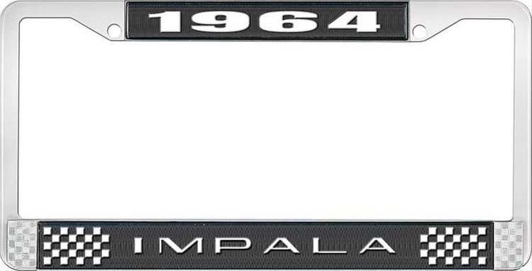 1964 Impala Black And Chrome License Plate Frame With White Lettering