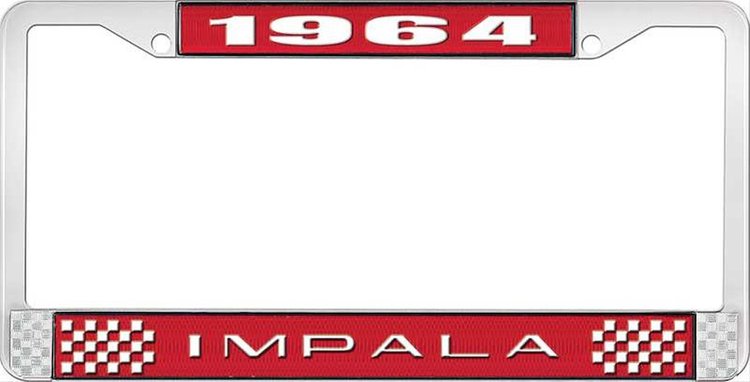 1964 Impala Red And Chrome License Plate Frame With White Lettering