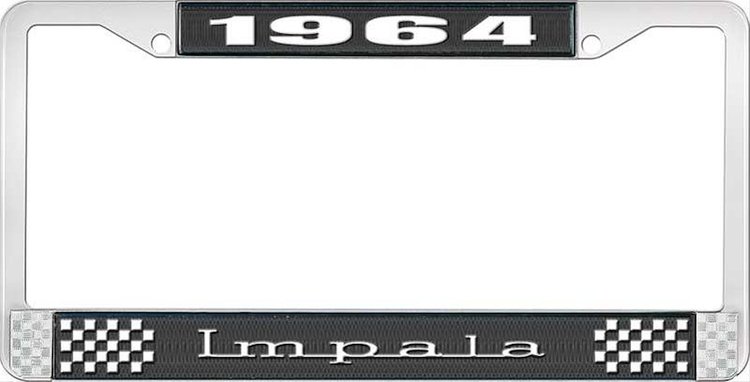 1964 Impala Black And Chrome License Plate Frame With White Lettering