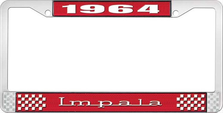 1964 Impala Red And Chrome License Plate Frame With White Lettering