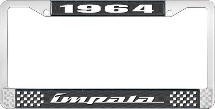 1964 Impala Black And Chrome License Plate Frame With White Lettering