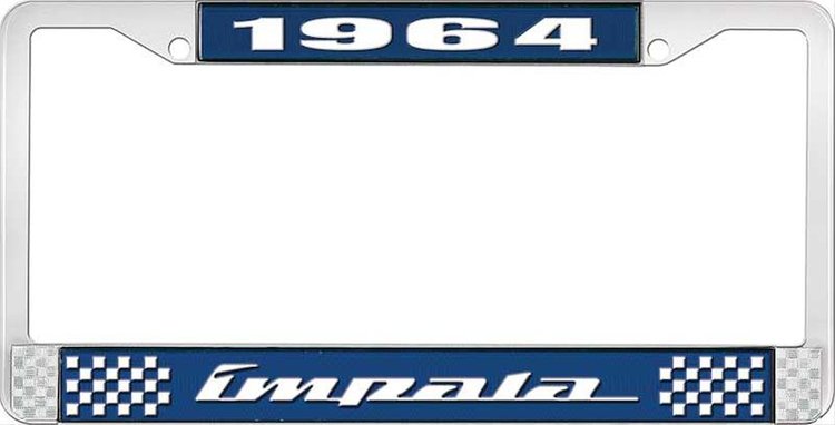 1964 Impala Blue And Chrome License Plate Frame With White Lettering