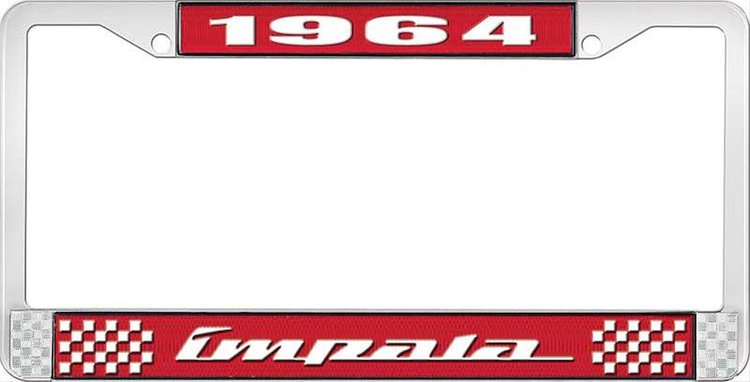 1964 Impala Red And Chrome License Plate Frame With White Lettering