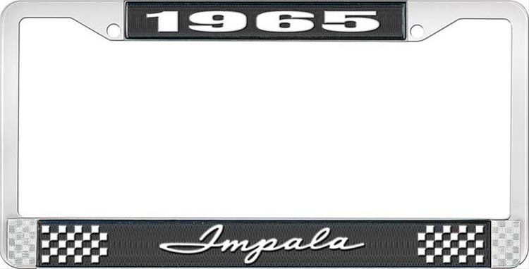 1965 Impala Black And Chrome License Plate Frame With White Lettering