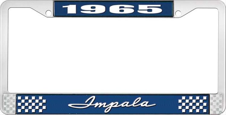 1965 Impala Blue And Chrome License Plate Frame With White Lettering