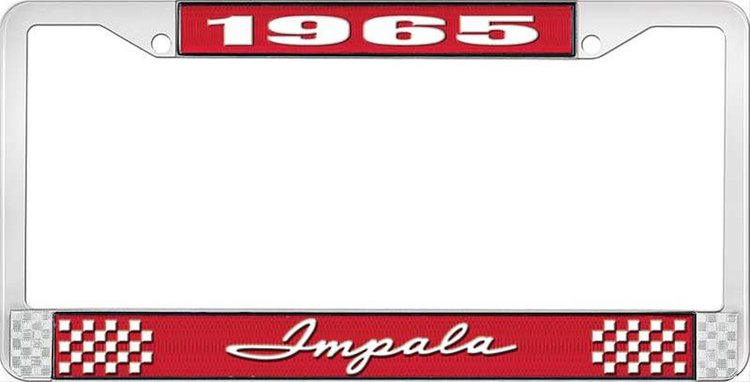 1965 Impala Red And Chrome License Plate Frame With White Lettering