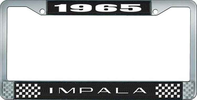 1965 Impala Black And Chrome License Plate Frame With White Lettering