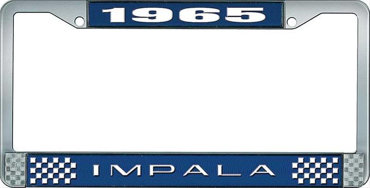 1965 Impala Blue And Chrome License Plate Frame With White Lettering