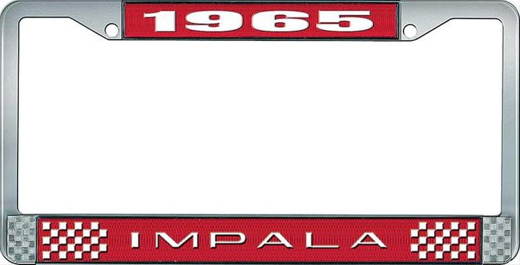 1965 Impala Red And Chrome License Plate Frame With White Lettering
