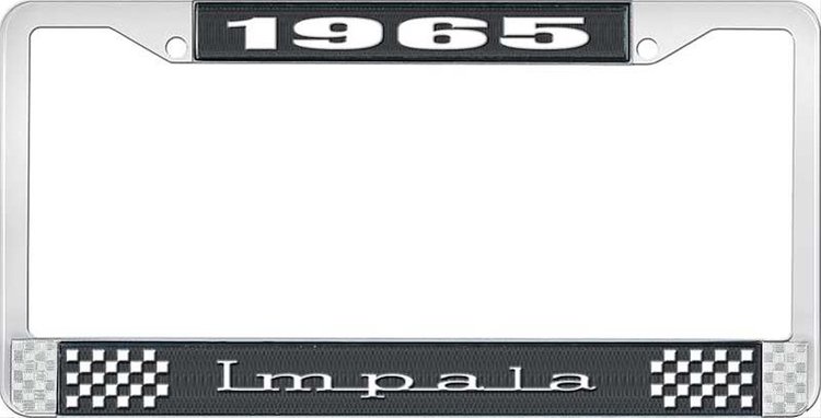1965 Impala Black And Chrome License Plate Frame With White Lettering