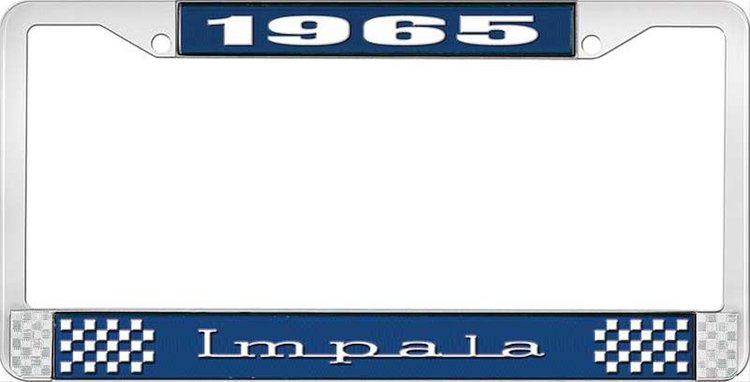 1965 Impala Blue And Chrome License Plate Frame With White Lettering