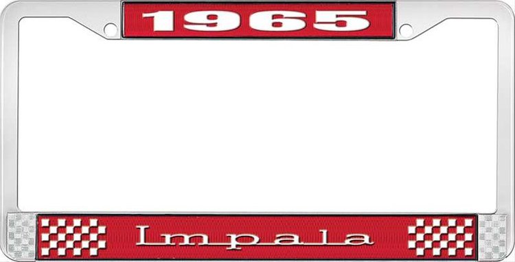 1965 Impala Red And Chrome License Plate Frame With White Lettering
