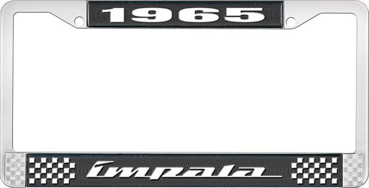 1965 Impala Black And Chrome License Plate Frame With White Lettering
