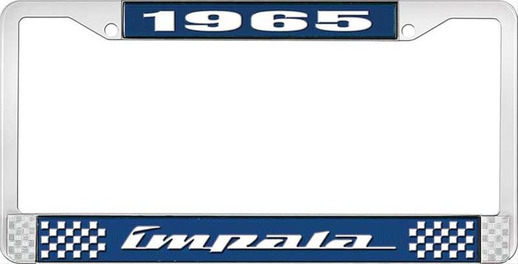 1965 Impala Blue And Chrome License Plate Frame With White Lettering