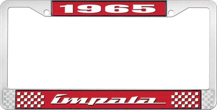 1965 Impala Red And Chrome License Plate Frame With White Lettering