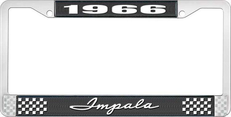 1966 Impala Black And Chrome License Plate Frame With White Lettering