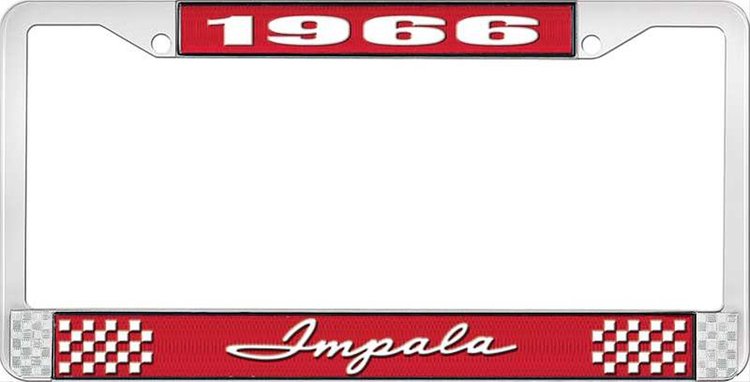 1966 Impala Red And Chrome License Plate Frame With White Lettering
