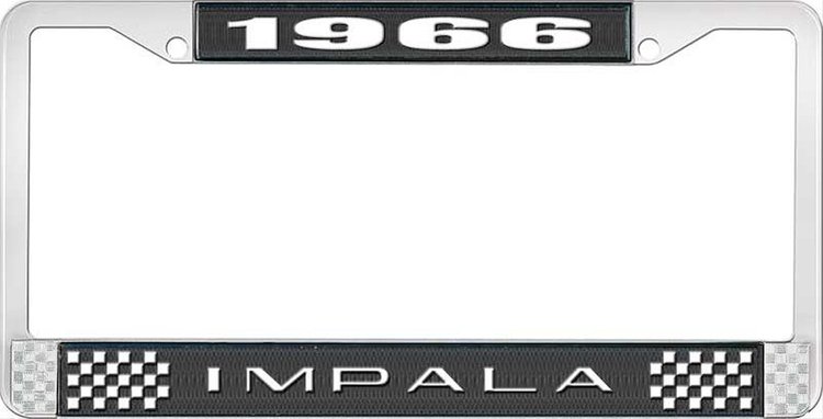 1966 Impala Black And Chrome License Plate Frame With White Lettering