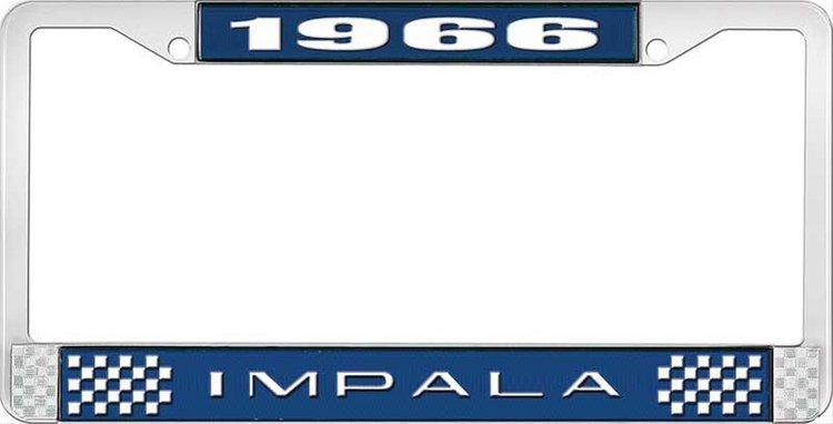 1966 Impala Blue And Chrome License Plate Frame With White Lettering